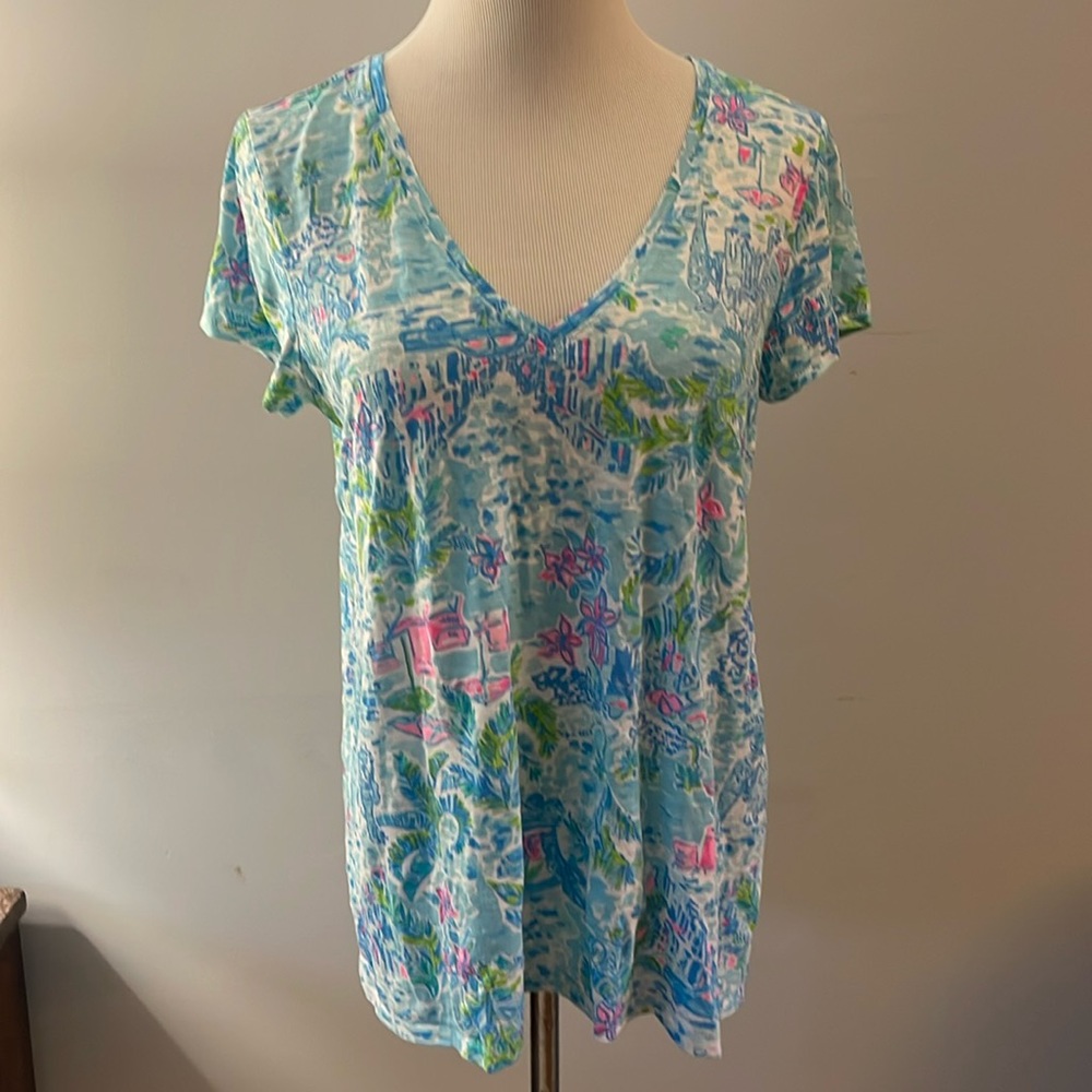 Lilly Pulitzer Blue and Pink Short Sleeve Tee